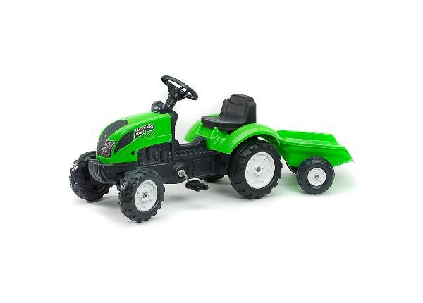 Poljintraktori Farmer peräkärryllä, vihreä
