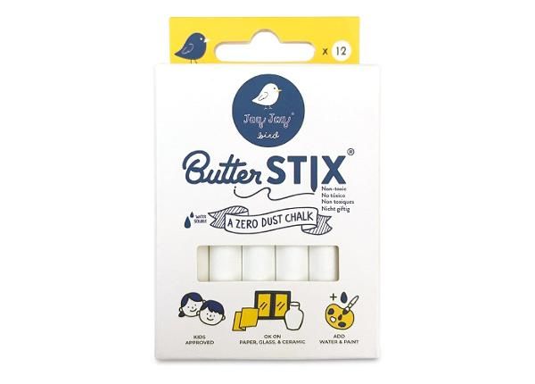 Pölyttömät liidut ButterStix Jaq Jaq Bird 12 kpl, valkoiset