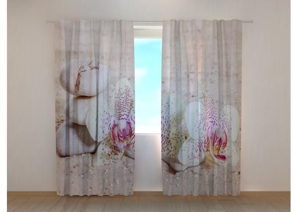 Puolipimentävä kuvaverho Orchids and Zen Stones 240x220 cm