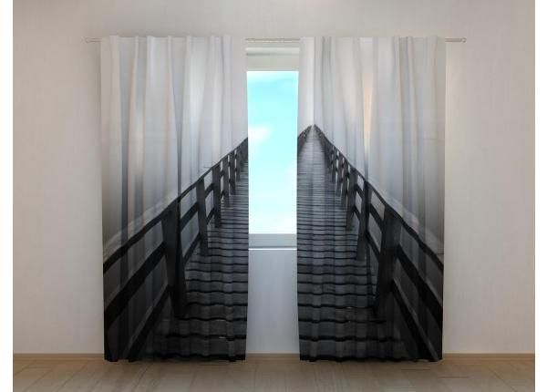 Puolipimentävä kuvaverho Wood Path in Black and White 240x220 cm