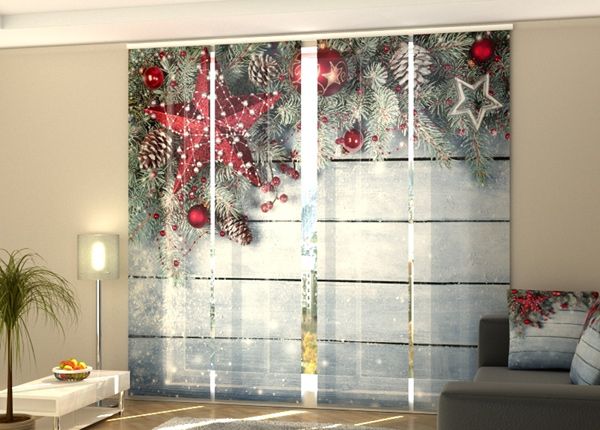 Puolipimentävä paneeliverho Christmas Red Star 240x240 cm