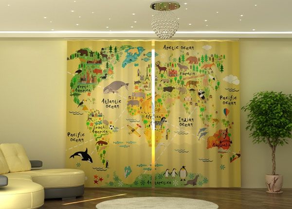 Puolipimentävä verho Kids Map 290x245 cm