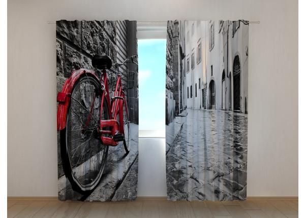 Puolipimentävät verhot Red Bike in Black and White City 240x220 cm