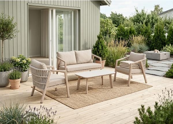 Puutarhakalusteet Ancona pöytä + ulkoshva + 2 tuolia