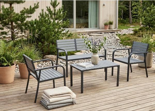 Puutarhakalusteet Costa 2 tuolia+pöytä+ulkosohva musta