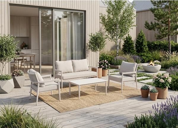 Puutarhakalusteet Ferrara pöytä + ulkoshva + 2 tuolia