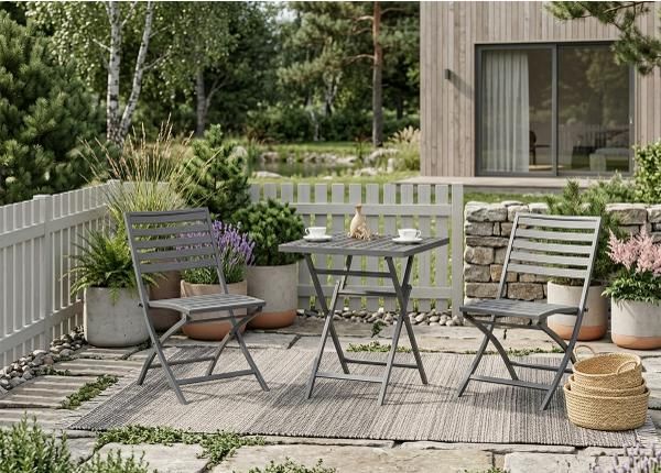 Puutarhakalusteet Pudong pöytä + 2 tuolia