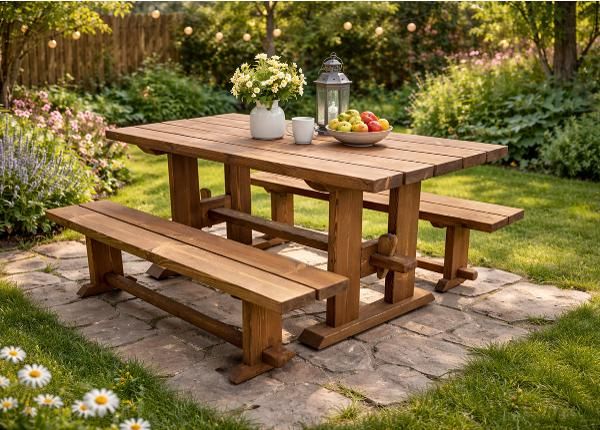 Puutarhapöytä ja penkit