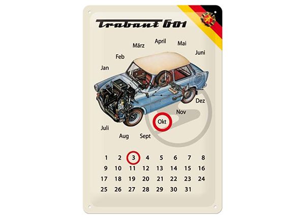Retro metallikalenteri Trabant 601 20x30 cm