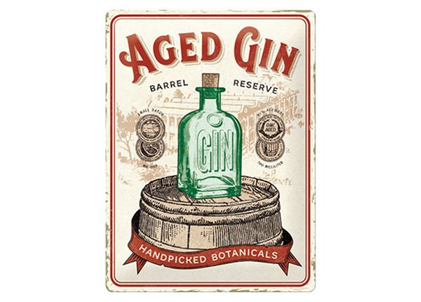 Retro metallitaulu Aged Gin Barrel 30x40 cm