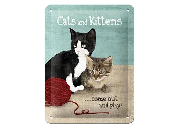 Retro metallitaulu Cats and Kittens 15x20 cm