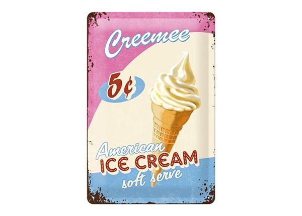 Retro metallitaulu Ice Cream 20x30 cm