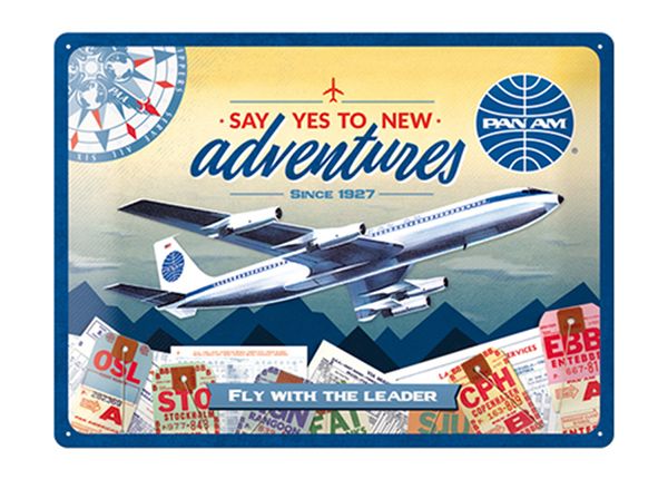 Retro metallitaulu Pan Am - New Adventures 30x40 cm
