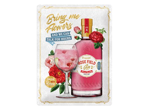 Retro metallitaulu Pink Gin Flowers 30x40 cm