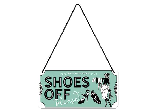 Retro metallitaulu Shoes Off 10x20 cm