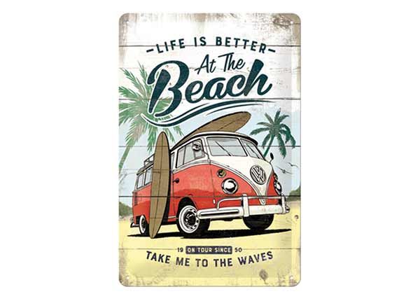 Retro metallitaulu VW Bulli life is Better At The Beach 20x30 cm