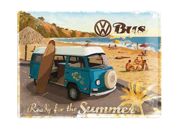 Retro metallitaulu VW Bus Ready For The Summer 30x40 cm