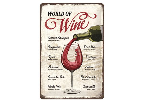 Retro metallitaulu World of Wine 20x30 cm