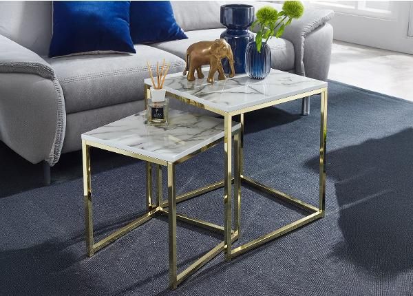 Sarjapöytä Marmor, valkoinen 2 kpl