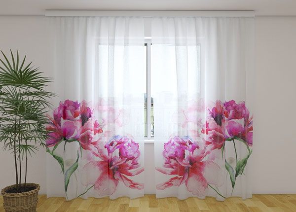 Sifonki-kuvaverho WATECOLOR PEONIES 240x220 cm