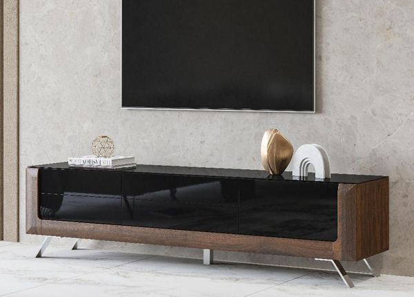 TV-taso Cassandra 199 cm, pähkinä/kiiltävä musta