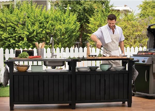 Ulkokeittiö pesualttaalla Keter Unity Chef 51x237 cm, grafiit